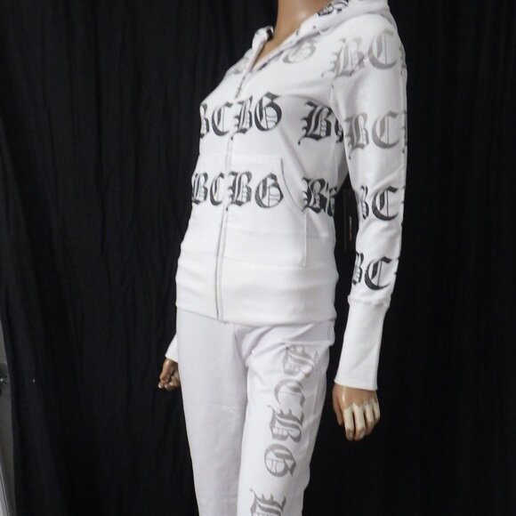 NWT BCBG sz MED LG XL 95% cotton WHITE WITH OMBRE GLITTER LOGO 2PC TRACKSUIT - Picture 13 of 16